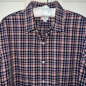 J. Crew Men's Checkered Shirt - Navy and Pink